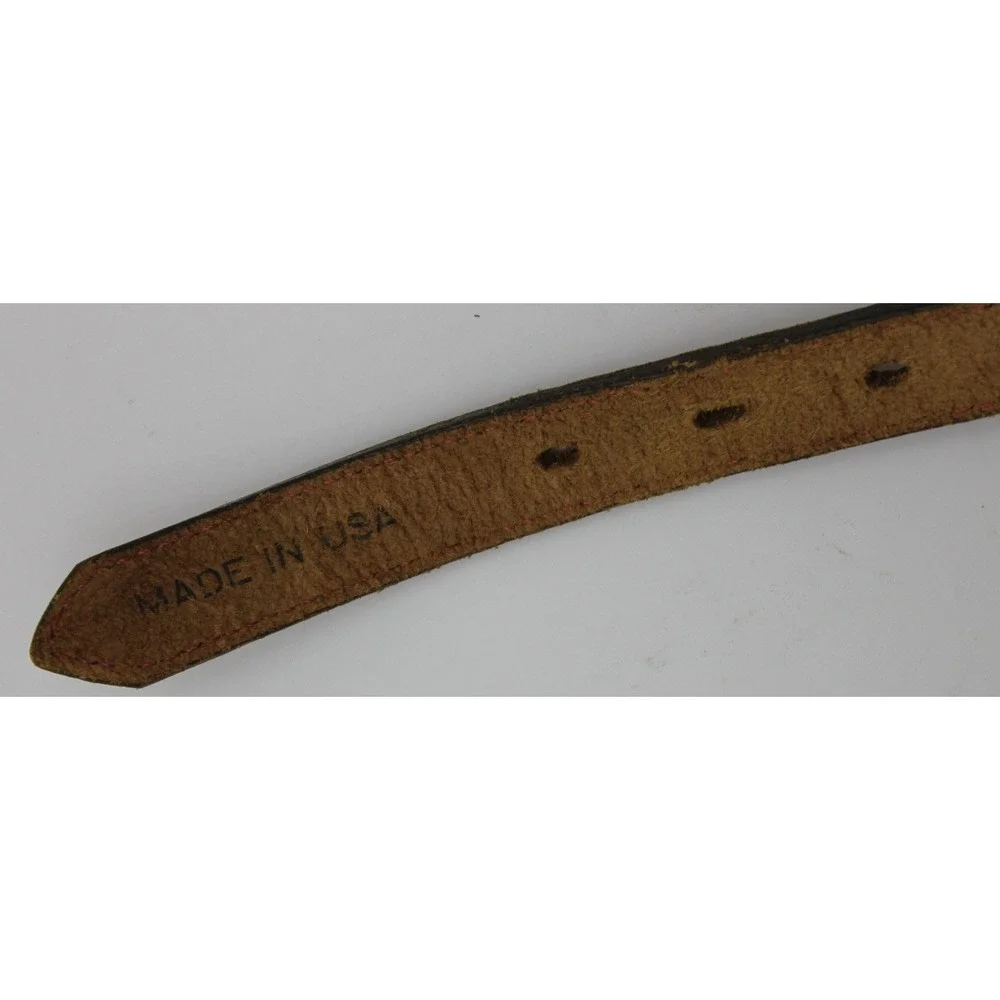 Vintage Western Brown‎ Leather Scalloped Whipstitch Concho Belt USA Youth